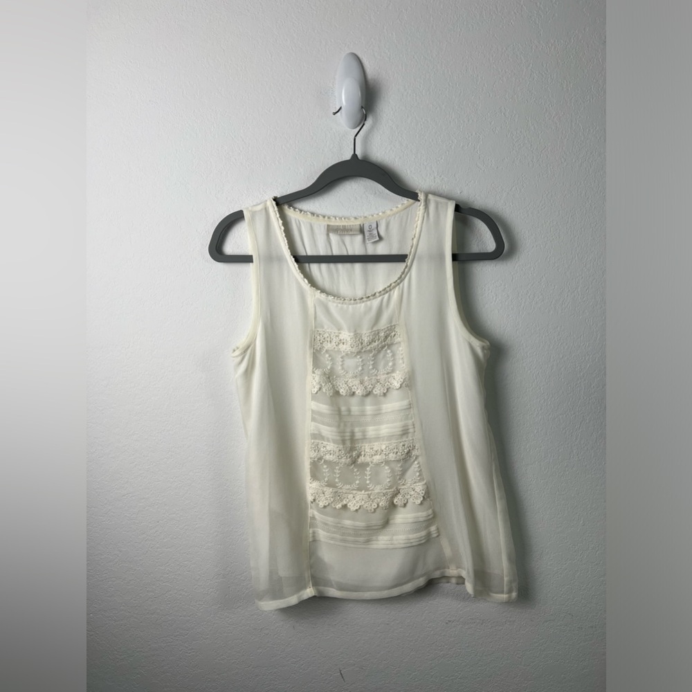 Chico’s Ivory Lace Office Vacation Fall Sleeveless Tank Layering Top